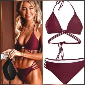 Cupshe Maroon Ultra Strappy Bikini Set